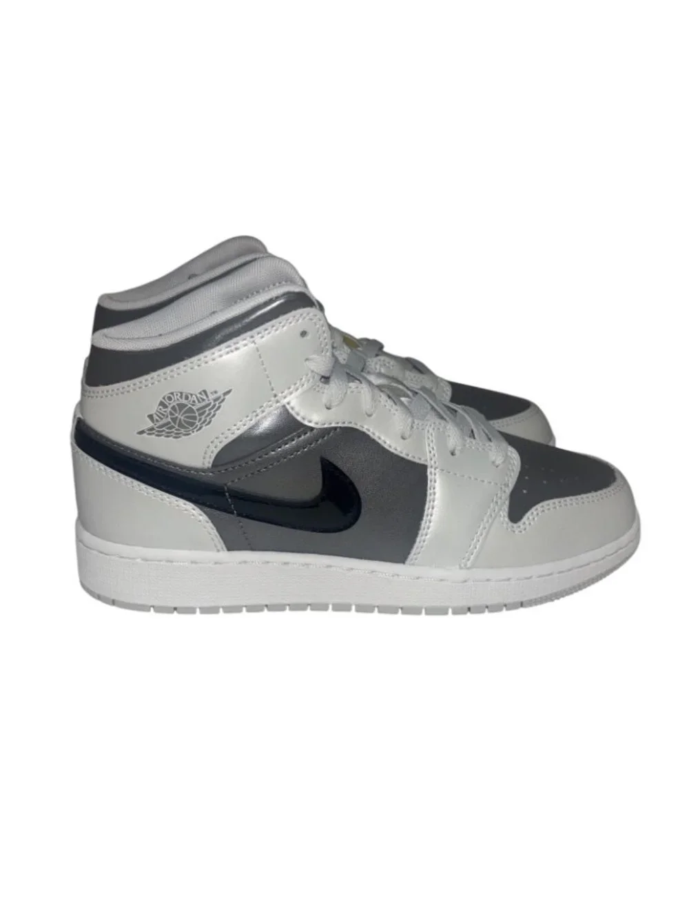 Nike Big Kids Air Jordan 1 Mid SE Athletic Shoes Grey/White  Size 5Y